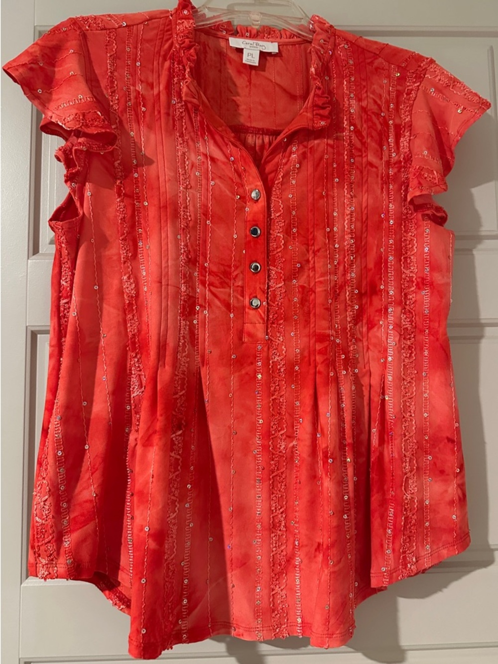 Coral Bay Petites Short Sleeve Button Front Top